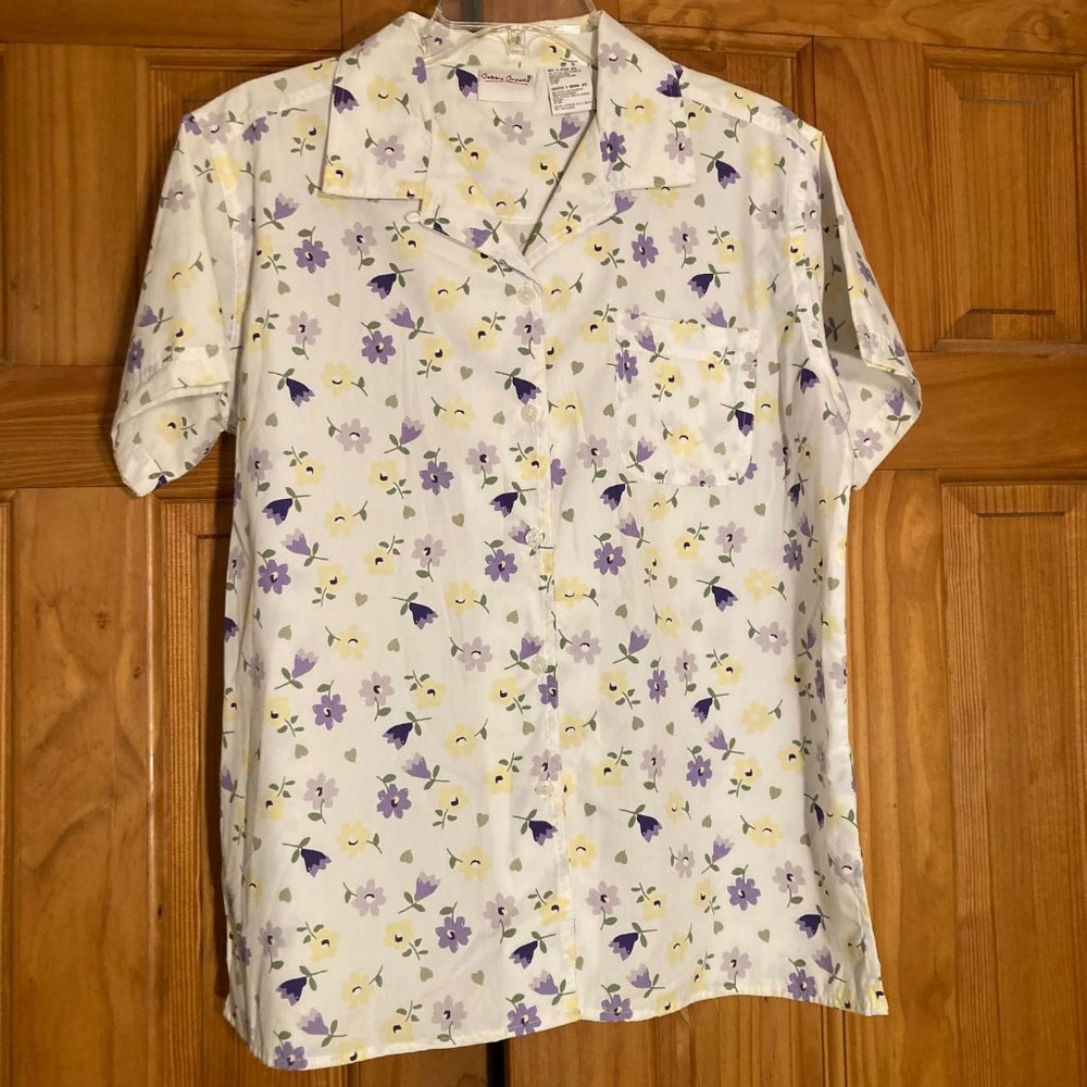 NWOT Bobbie Brooks Vintage 80s 90s Top Short Sleeve Blouse White Purple M Medium